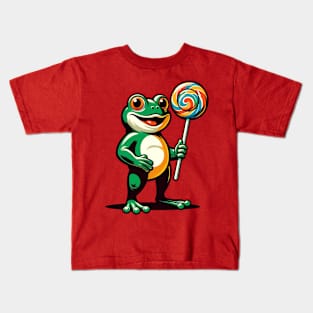 Cute frog with a lollipop Kids T-Shirt